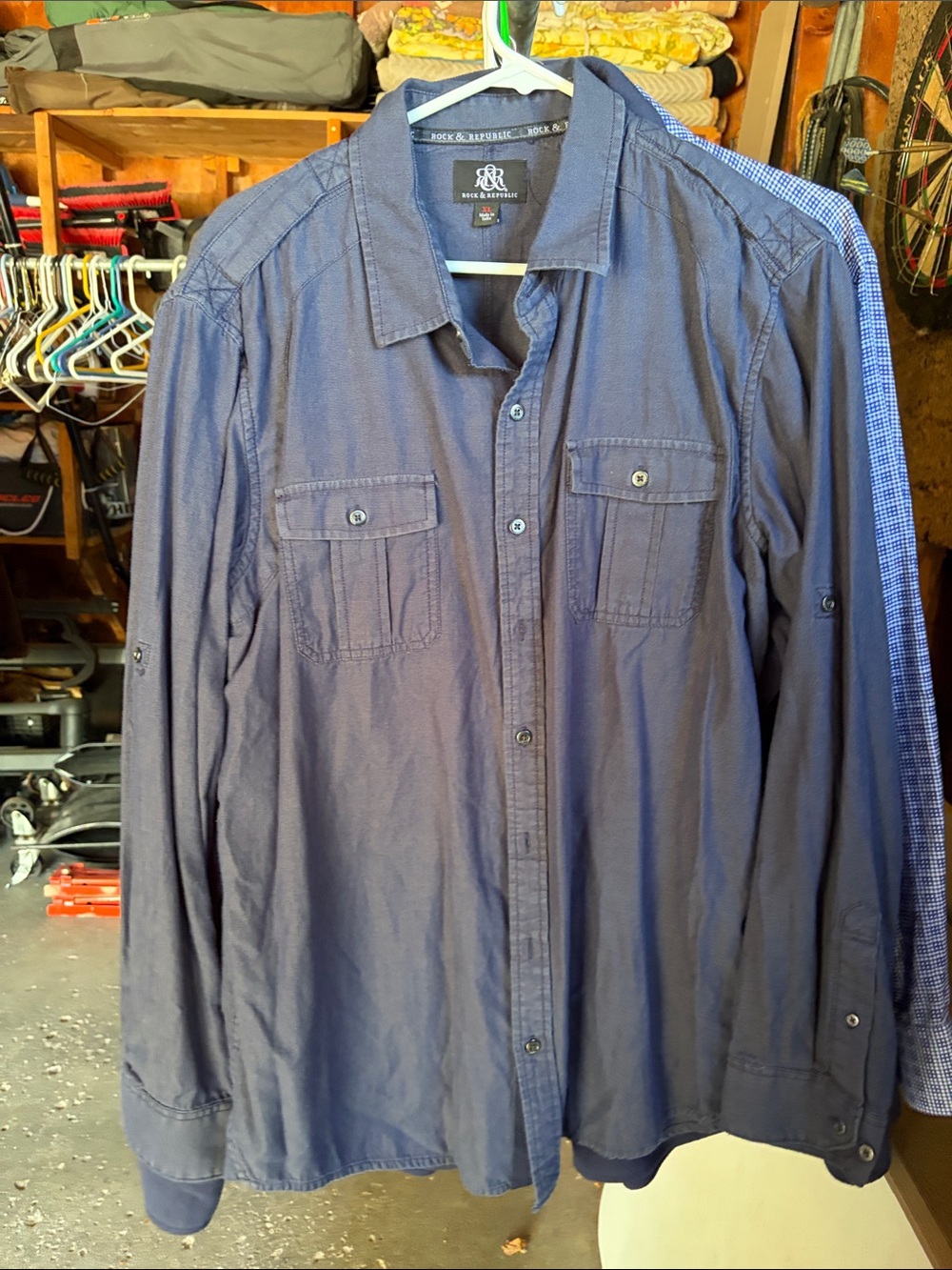 Rock & Republic Men's Casual Button-Down Shirt - Navy Blue